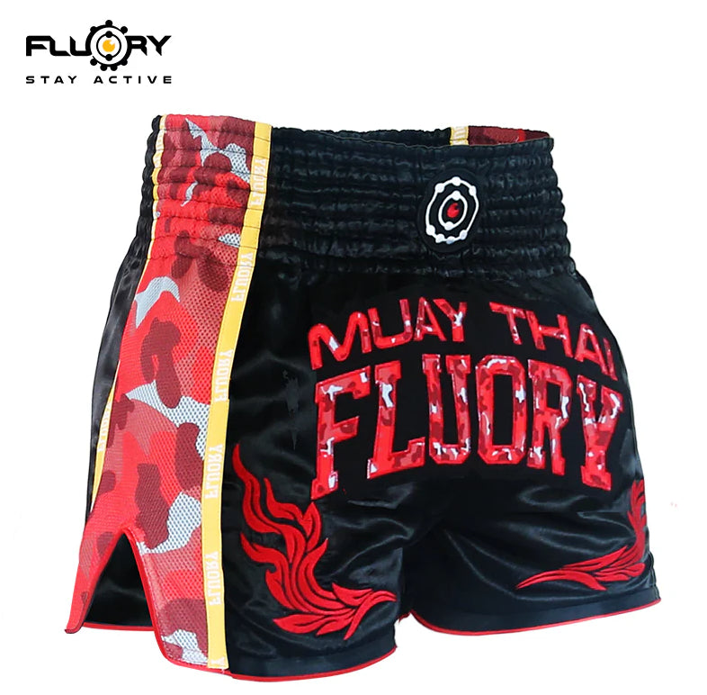 "FLUORY" MUAY THAI ŠORTAI CAMO/RED
