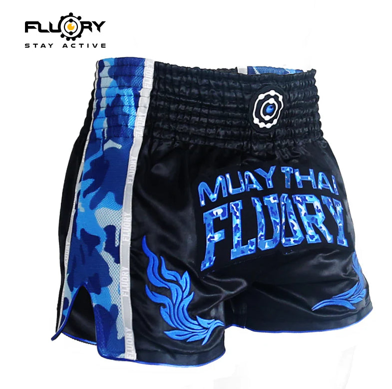 "FLUORY" MUAY THAI ŠORTAI CAMO/BLUE