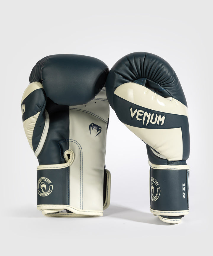 Venum Elite Boxing Gloves - White/Navy Blue